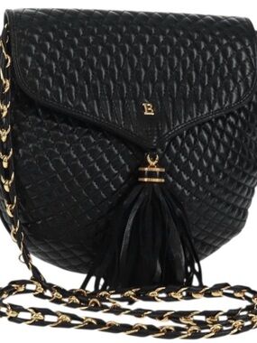 Bally Black Quilted Leather Crossbody with Tassel and Gold Chain Auth